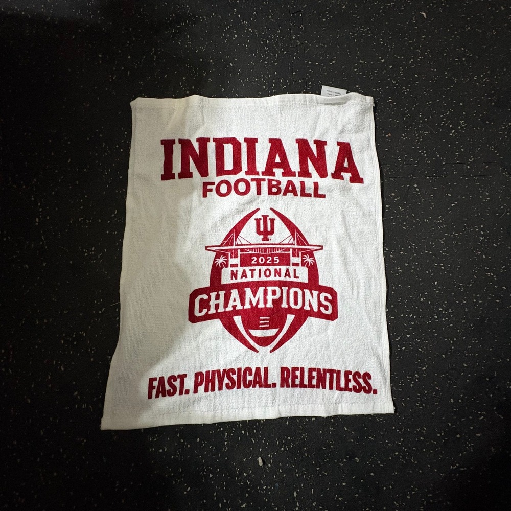 AA Mills Indiana Football Rally Towel White Red 2025 National Champions Cotton